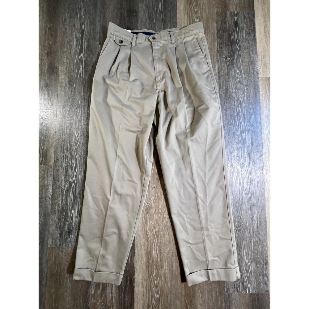 Dockers Pleated Trousers Mens 34x31 Tan Khaki Cotton Cuffed Relaxed Chino Pants